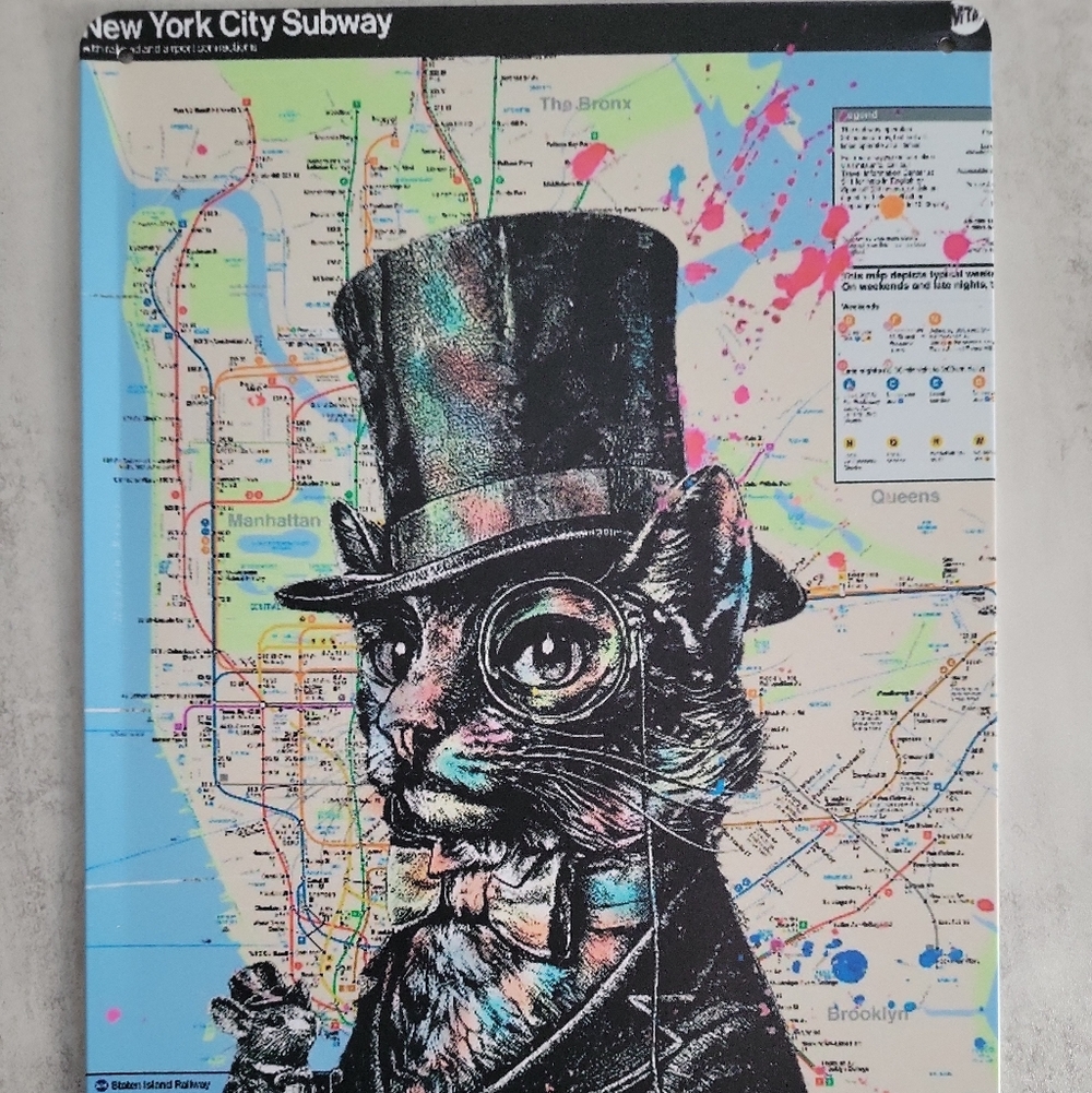 Rare Original Aristocat Metal Art Cat Sign NYC Subway Map 8ร12" Limited Edition - Picture 6 of 7